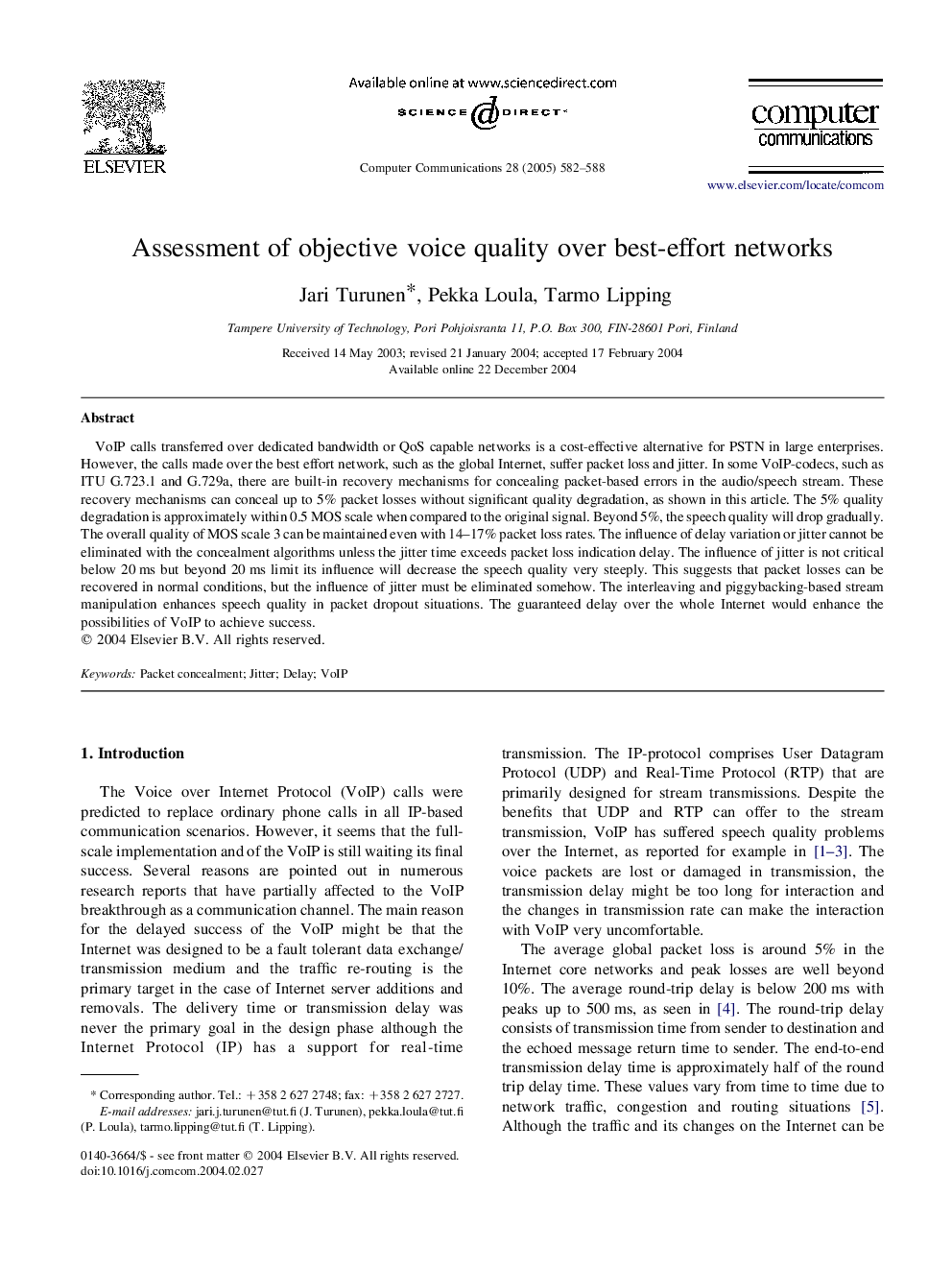 Assessment of objective voice quality over best-effort networks