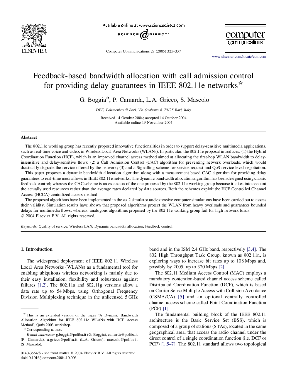 Feedback-based bandwidth allocation with call admission control for providing delay guarantees in IEEE 802.11e networks