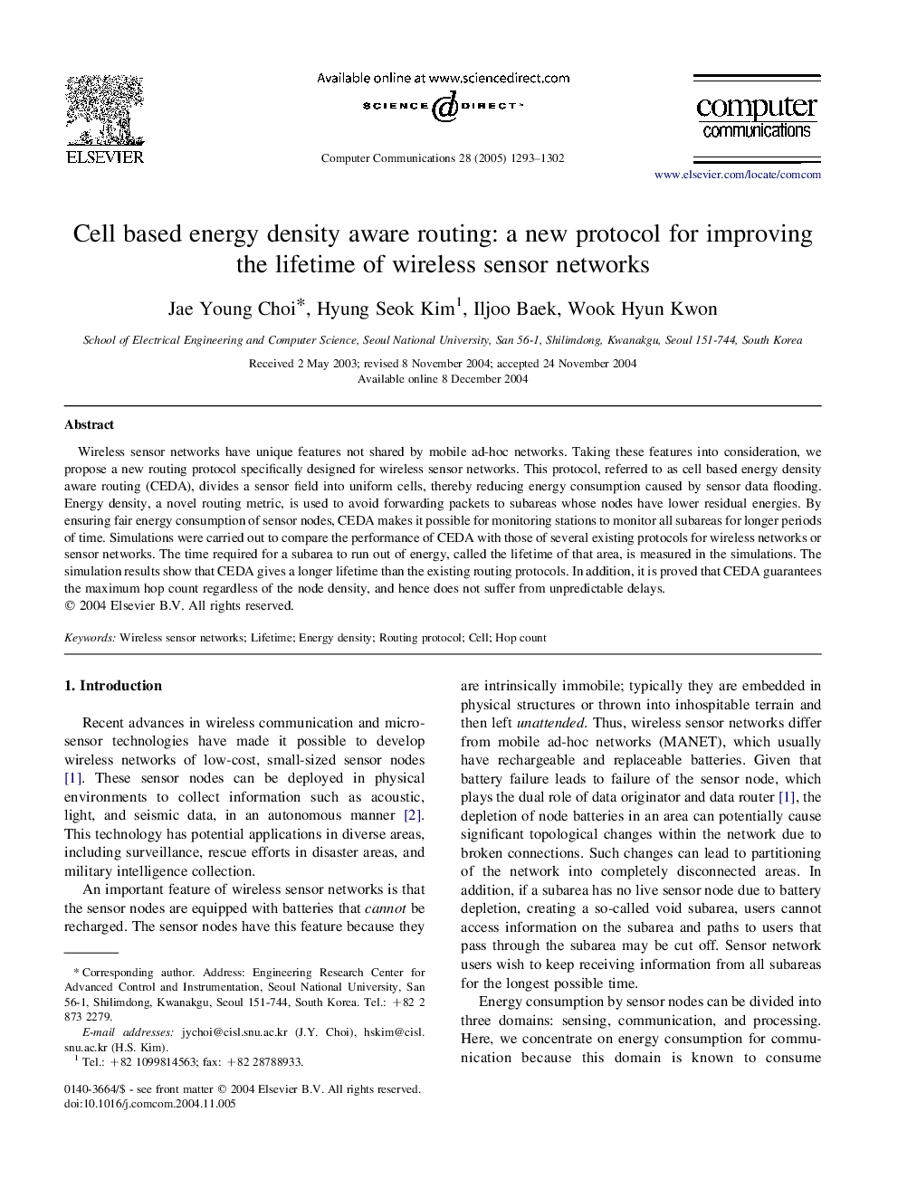 Cell based energy density aware routing: a new protocol for improving the lifetime of wireless sensor networks