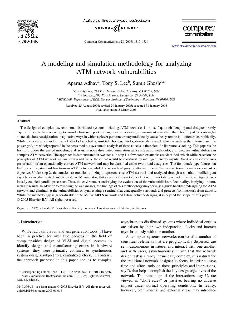 A modeling and simulation methodology for analyzing ATM network vulnerabilities