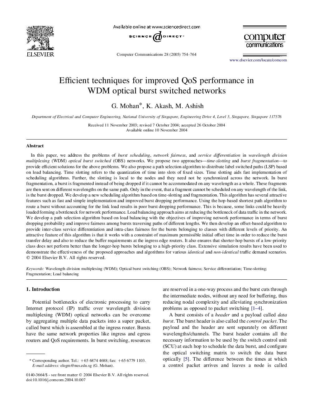 Efficient techniques for improved QoS performance in WDM optical burst switched networks