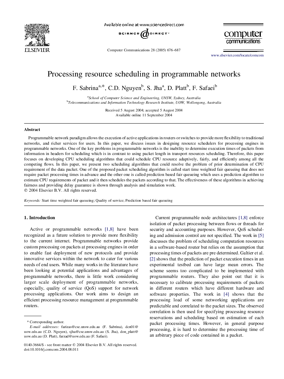 Processing resource scheduling in programmable networks