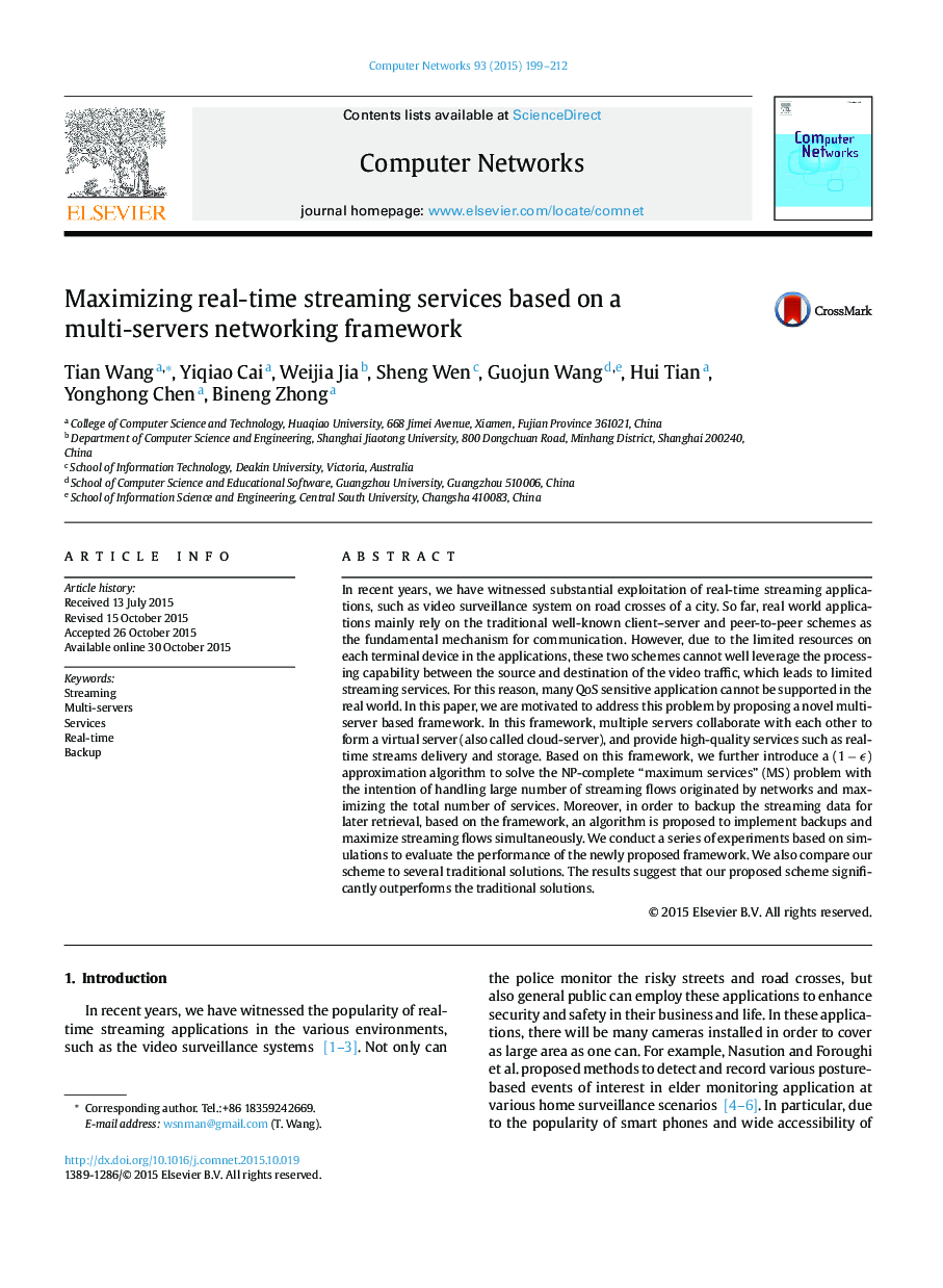 Maximizing real-time streaming services based on a multi-servers networking framework