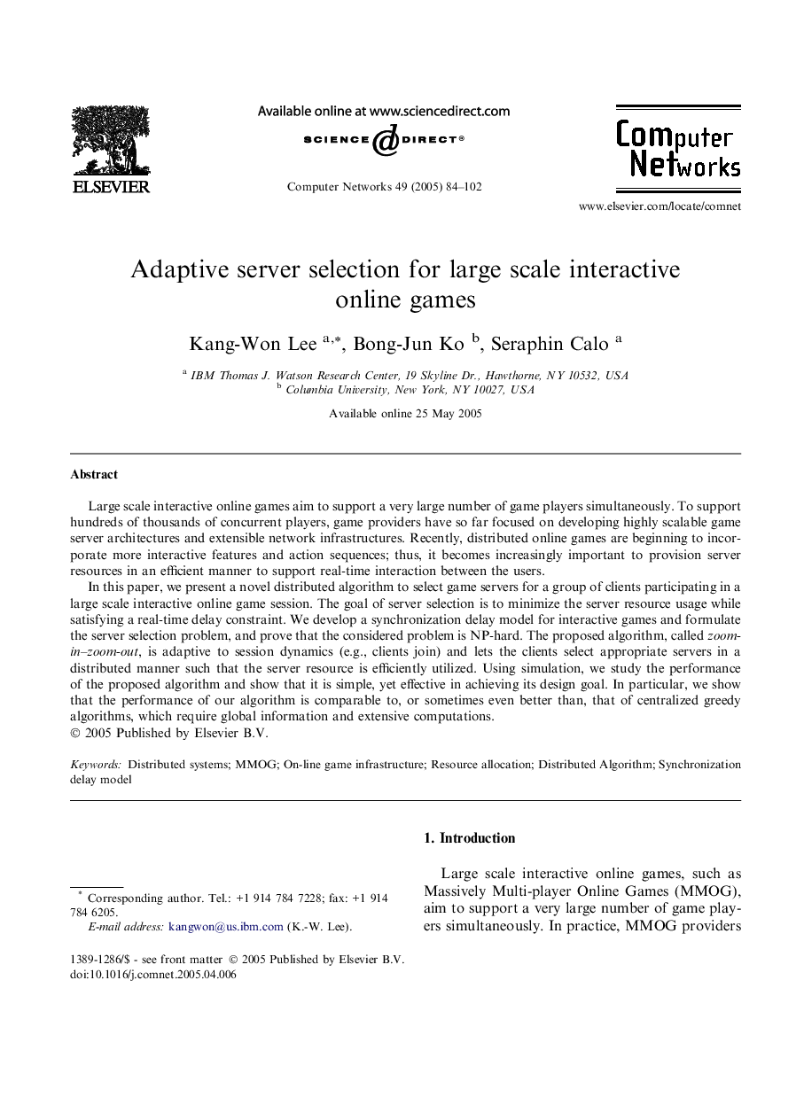 Adaptive server selection for large scale interactive online games