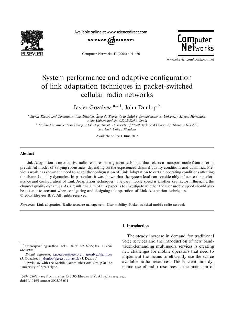 System performance and adaptive configuration of link adaptation techniques in packet-switched cellular radio networks