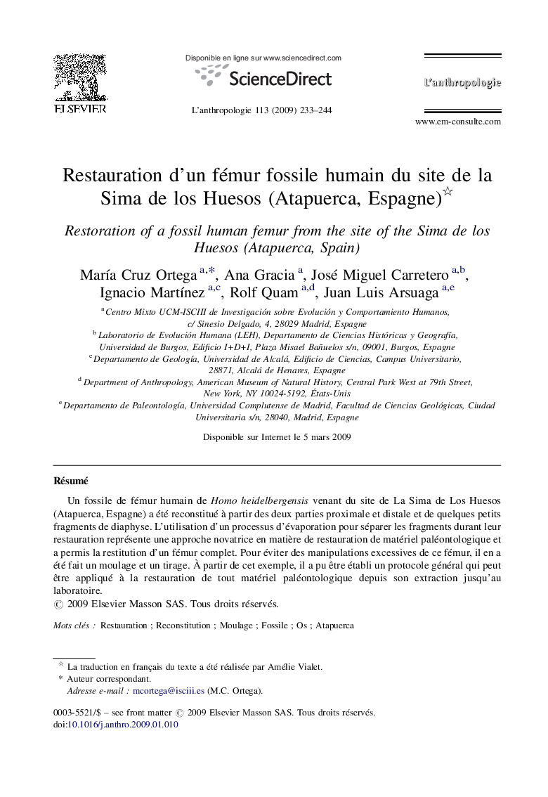 Restauration d’un fémur fossile humain du site de la Sima de los Huesos (Atapuerca, Espagne) 