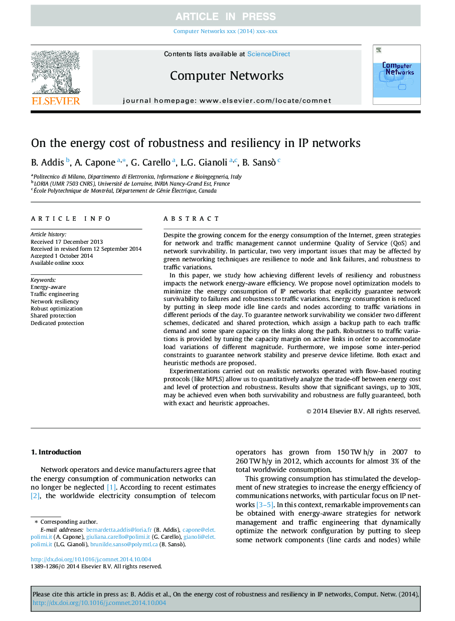 On the energy cost of robustness and resiliency in IP networks