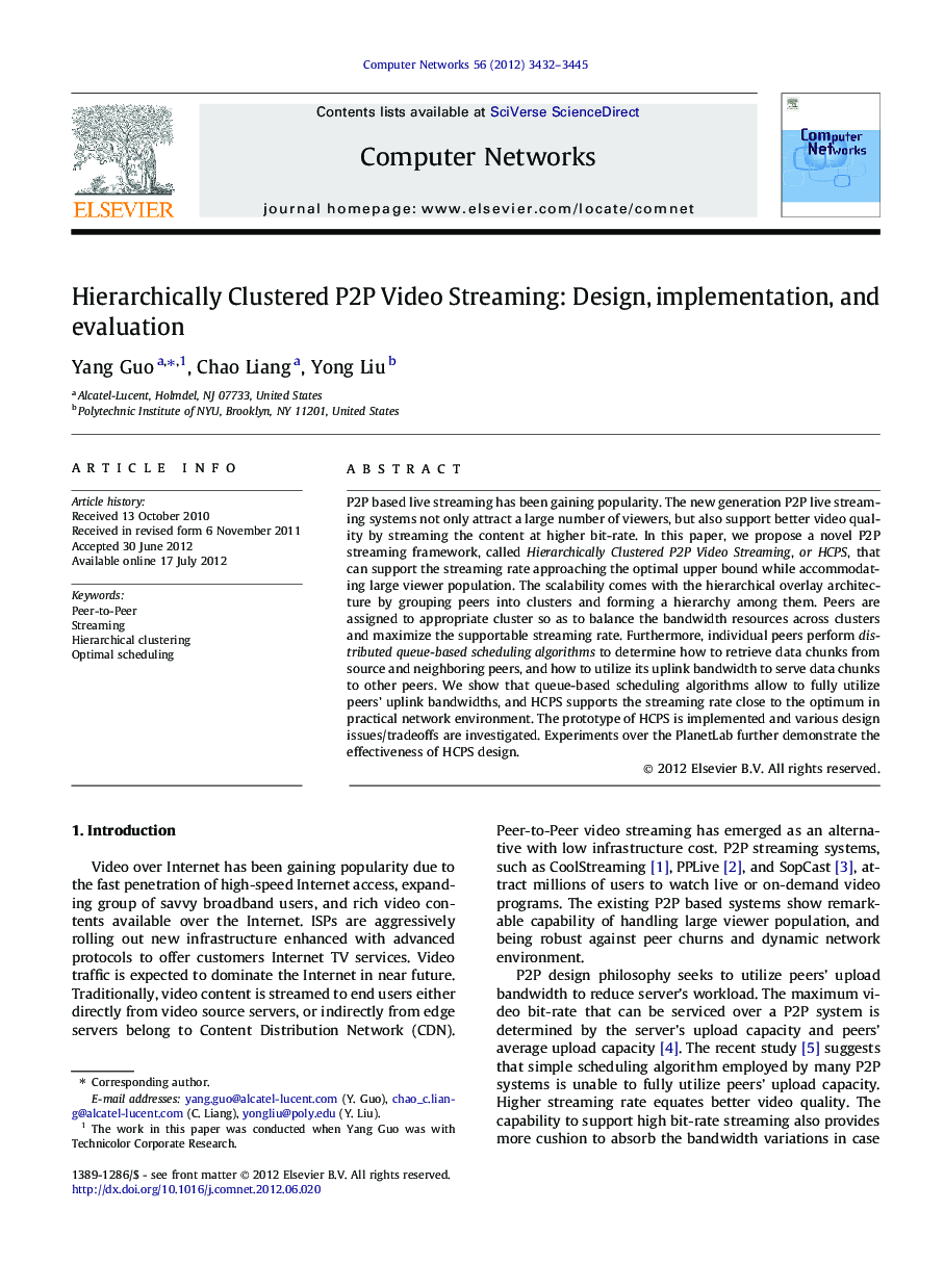 Hierarchically Clustered P2P Video Streaming: Design, implementation, and evaluation