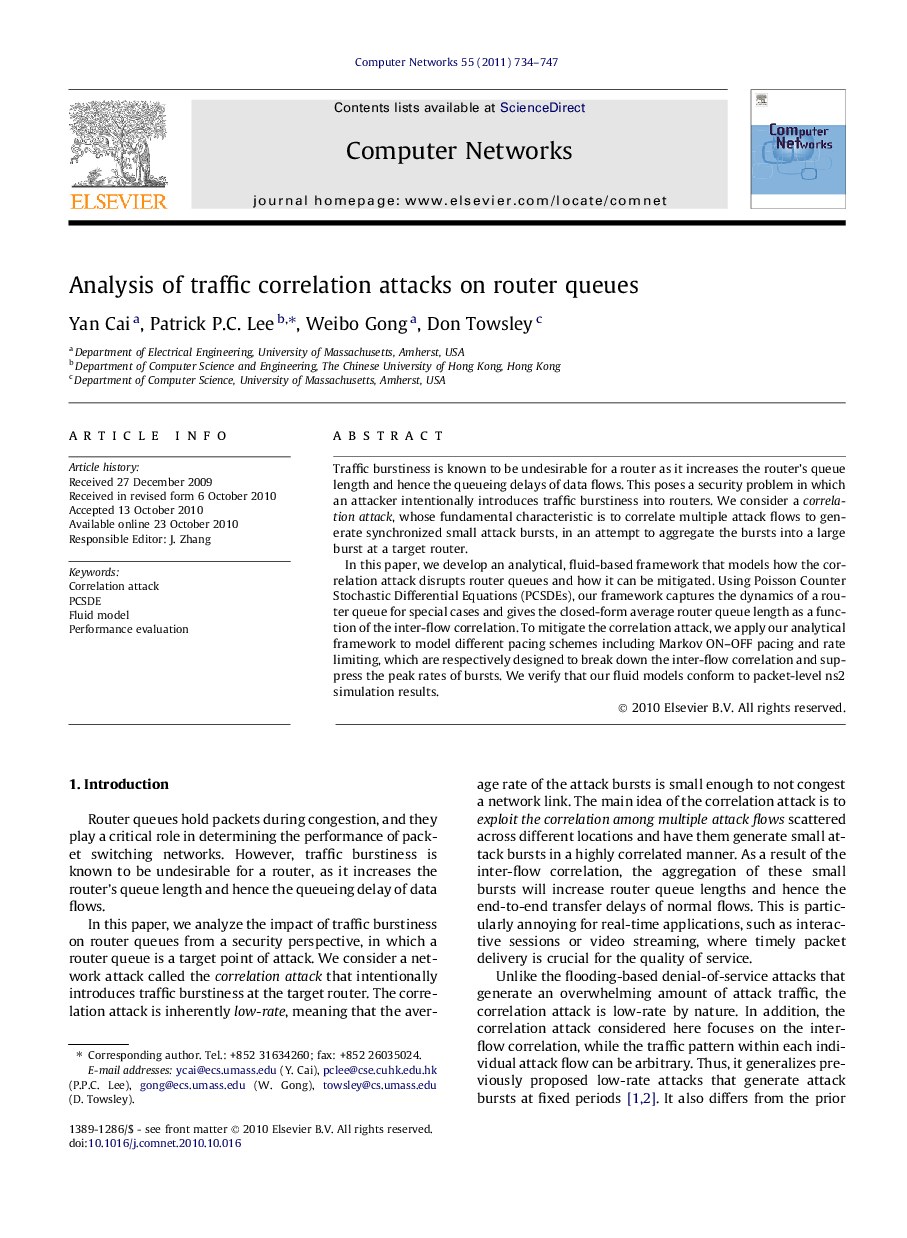 Analysis of traffic correlation attacks on router queues