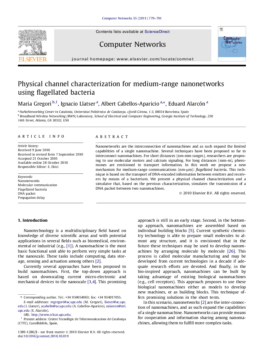 Physical channel characterization for medium-range nanonetworks using flagellated bacteria