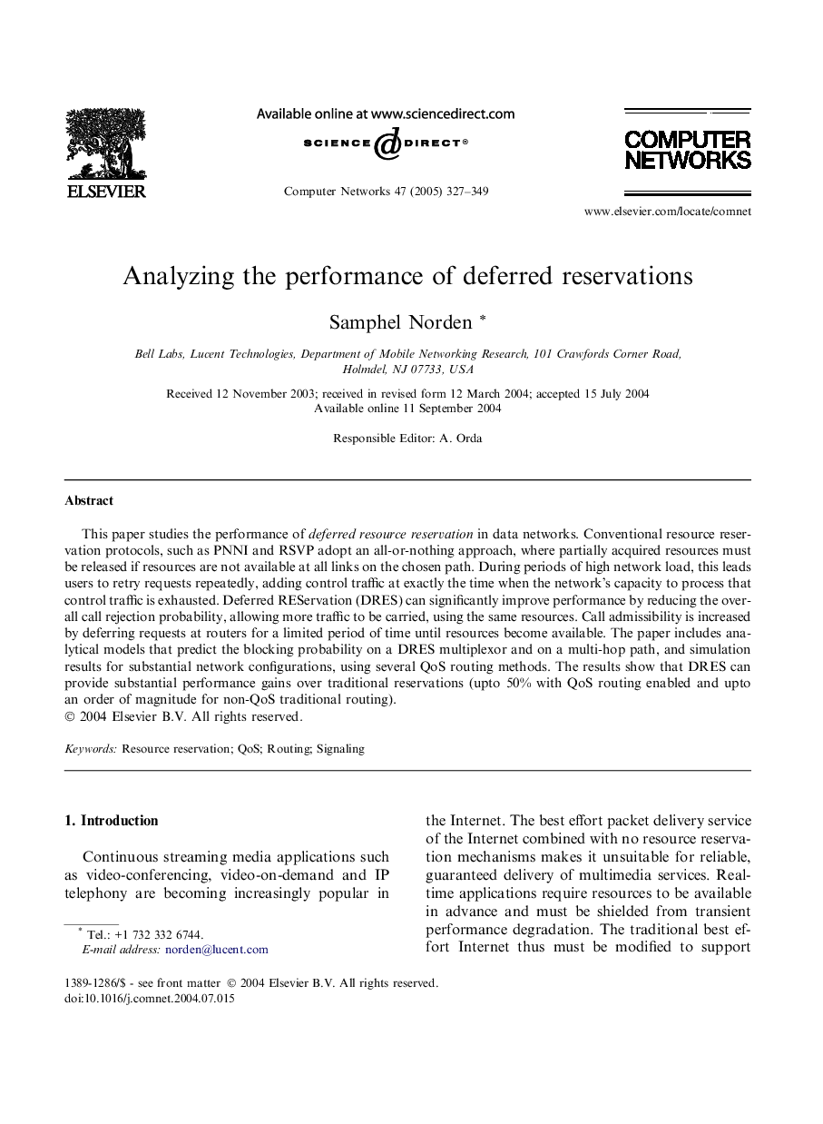 Analyzing the performance of deferred reservations