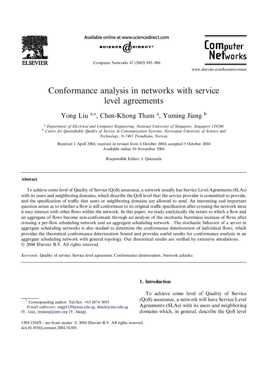 Conformance analysis in networks with service level agreements