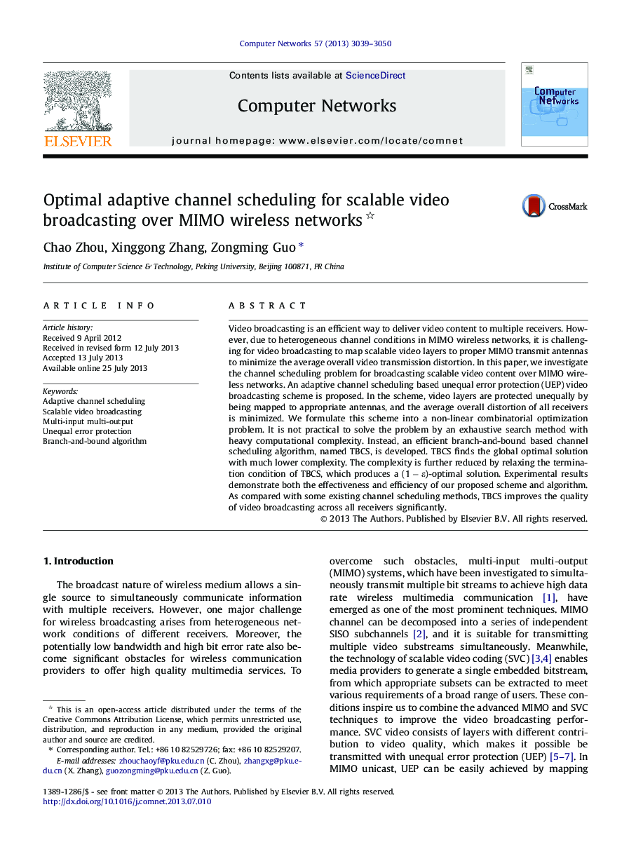 Optimal adaptive channel scheduling for scalable video broadcasting over MIMO wireless networks