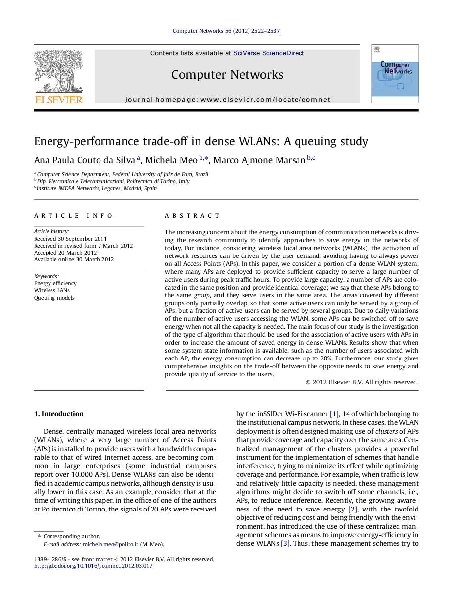 Energy-performance trade-off in dense WLANs: A queuing study