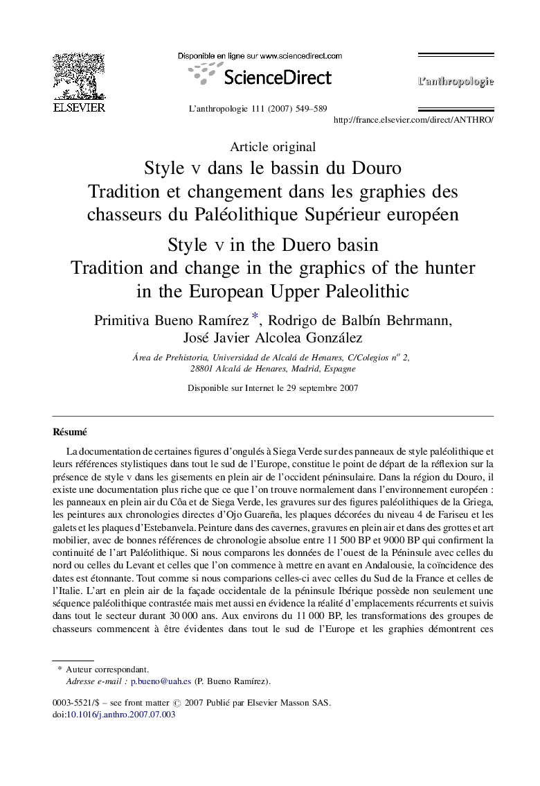 Style v dans le bassin du Douro: Tradition et changement dans les graphies des chasseurs du Paléolithique Supérieur européen