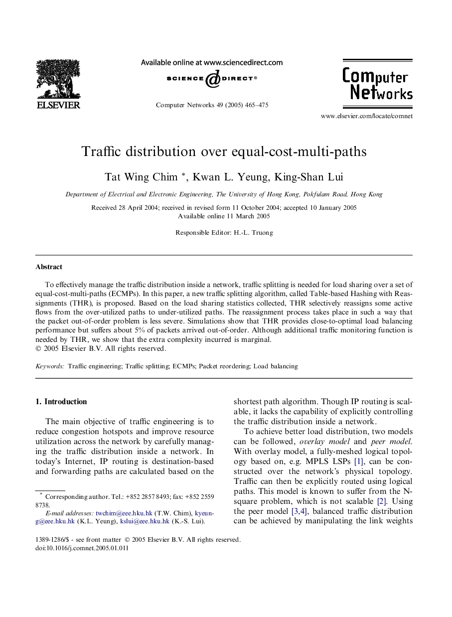 Traffic distribution over equal-cost-multi-paths