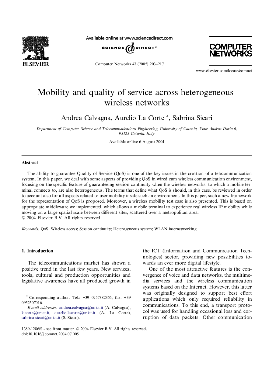 Mobility and quality of service across heterogeneous wireless networks