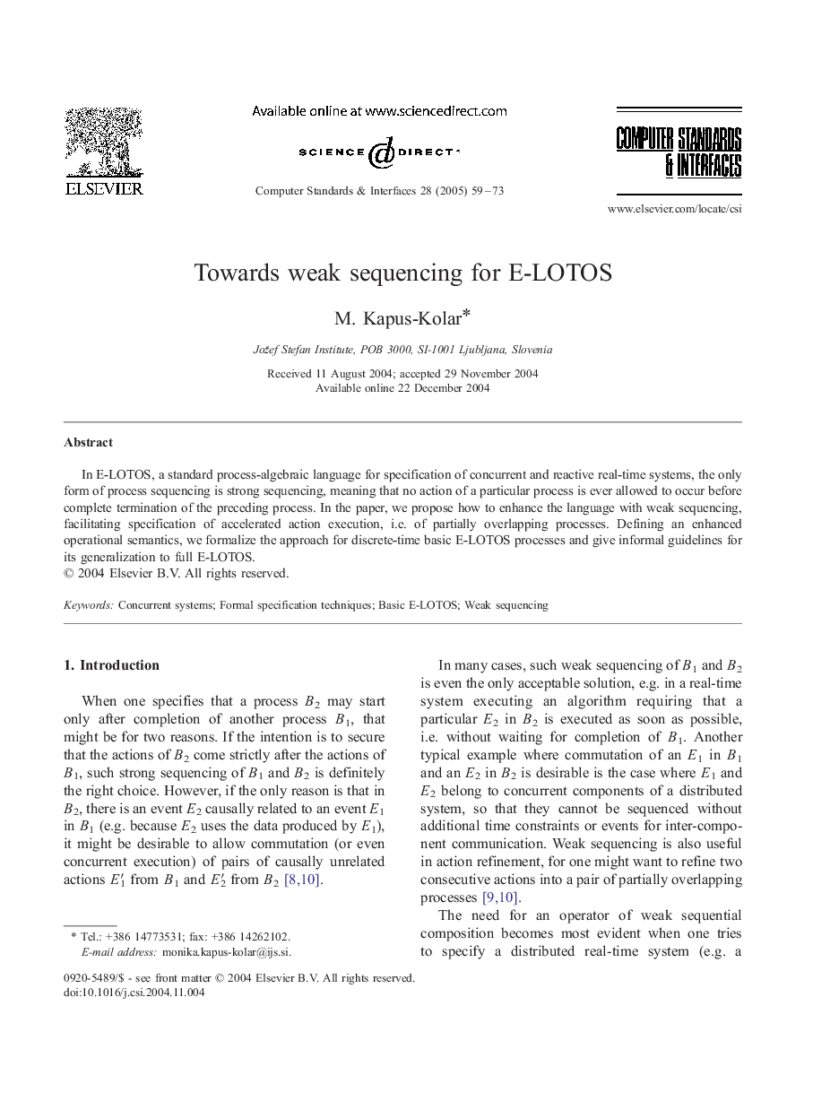 Towards weak sequencing for E-LOTOS