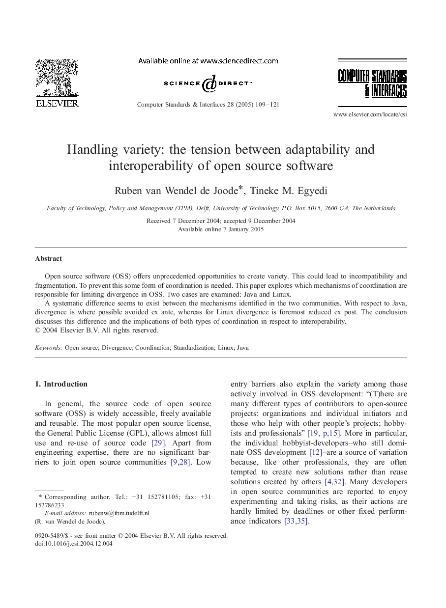 Handling variety: the tension between adaptability and interoperability of open source software