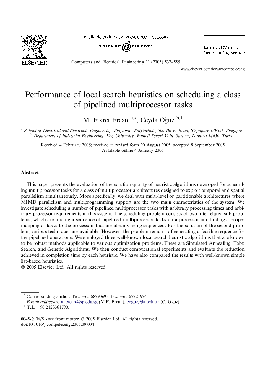 Performance of local search heuristics on scheduling a class of pipelined multiprocessor tasks