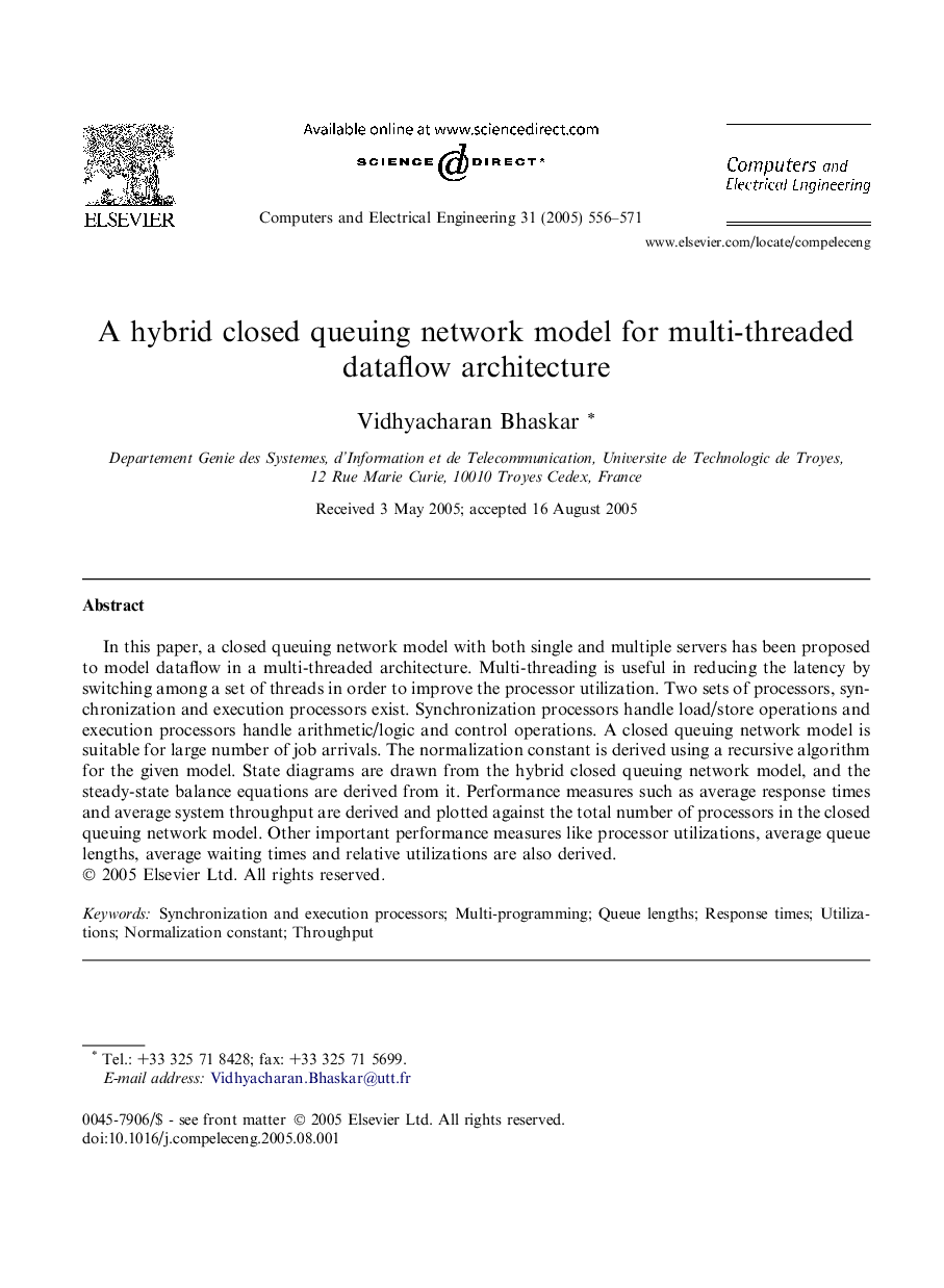 A hybrid closed queuing network model for multi-threaded dataflow architecture