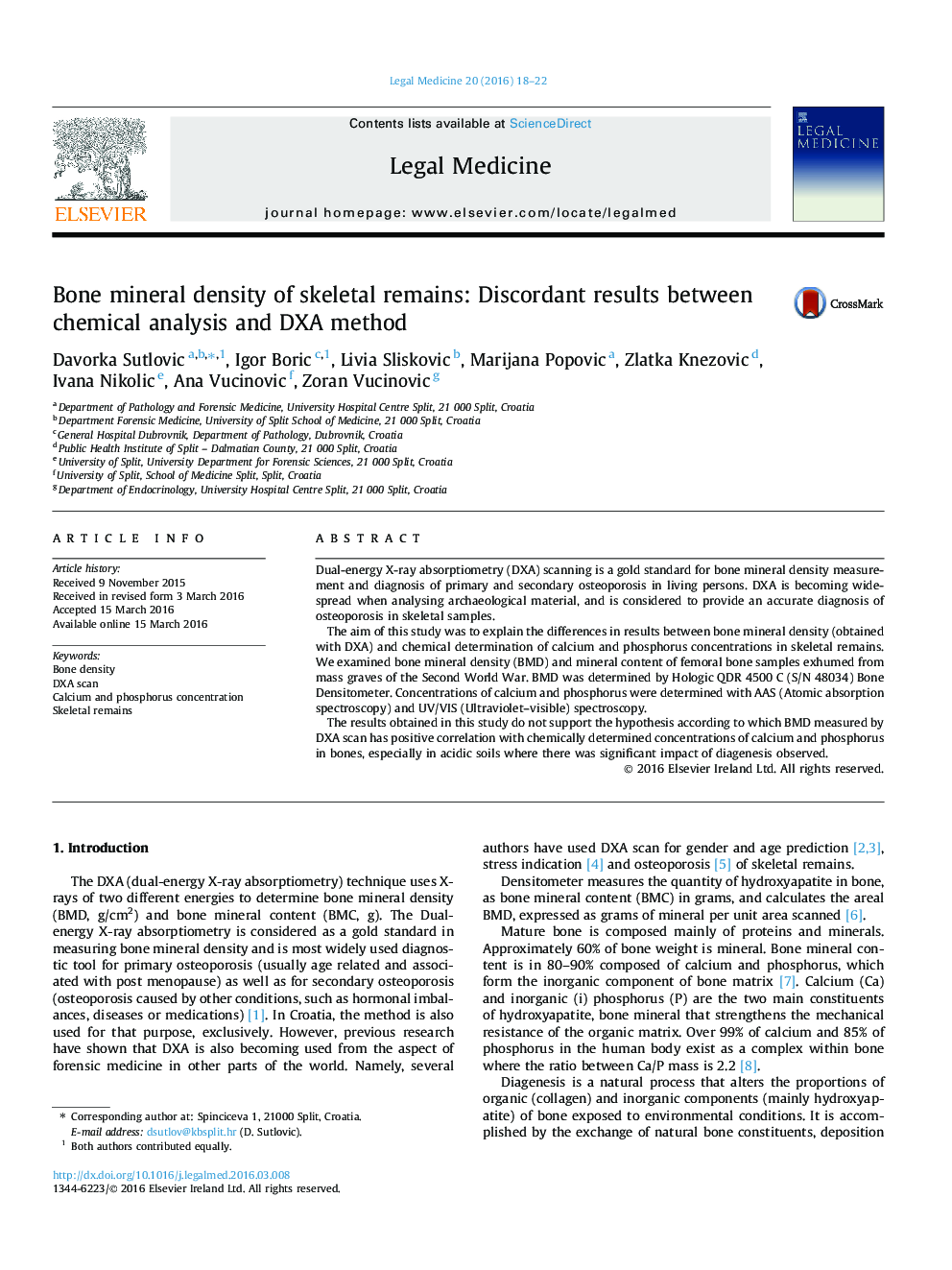 تراکم مواد معدنی استخوان از بقایای اسکلتی: نتایج ناسازگار بین تجزیه و تحلیل شیمیایی و روش DXA