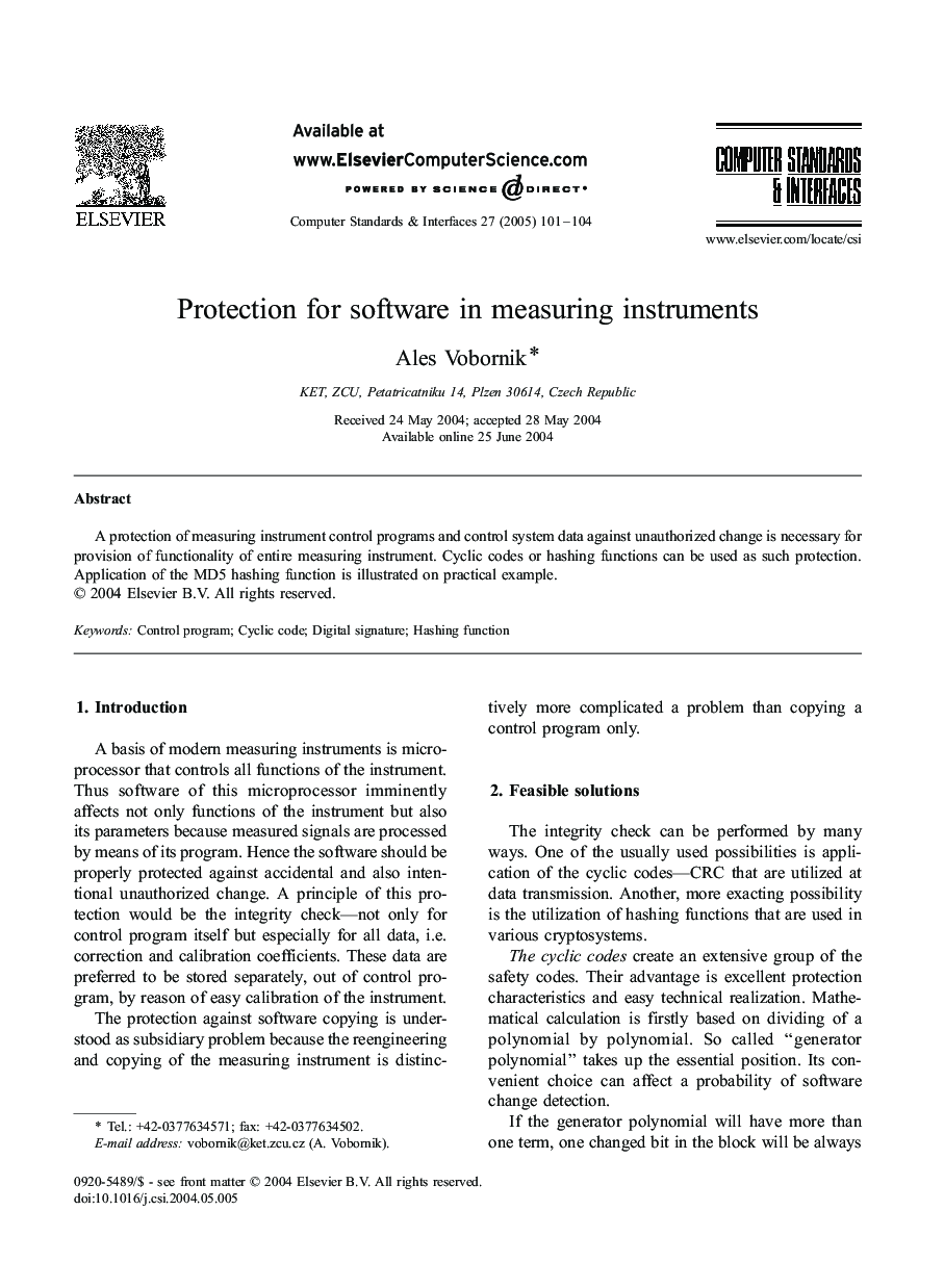 Protection for software in measuring instruments