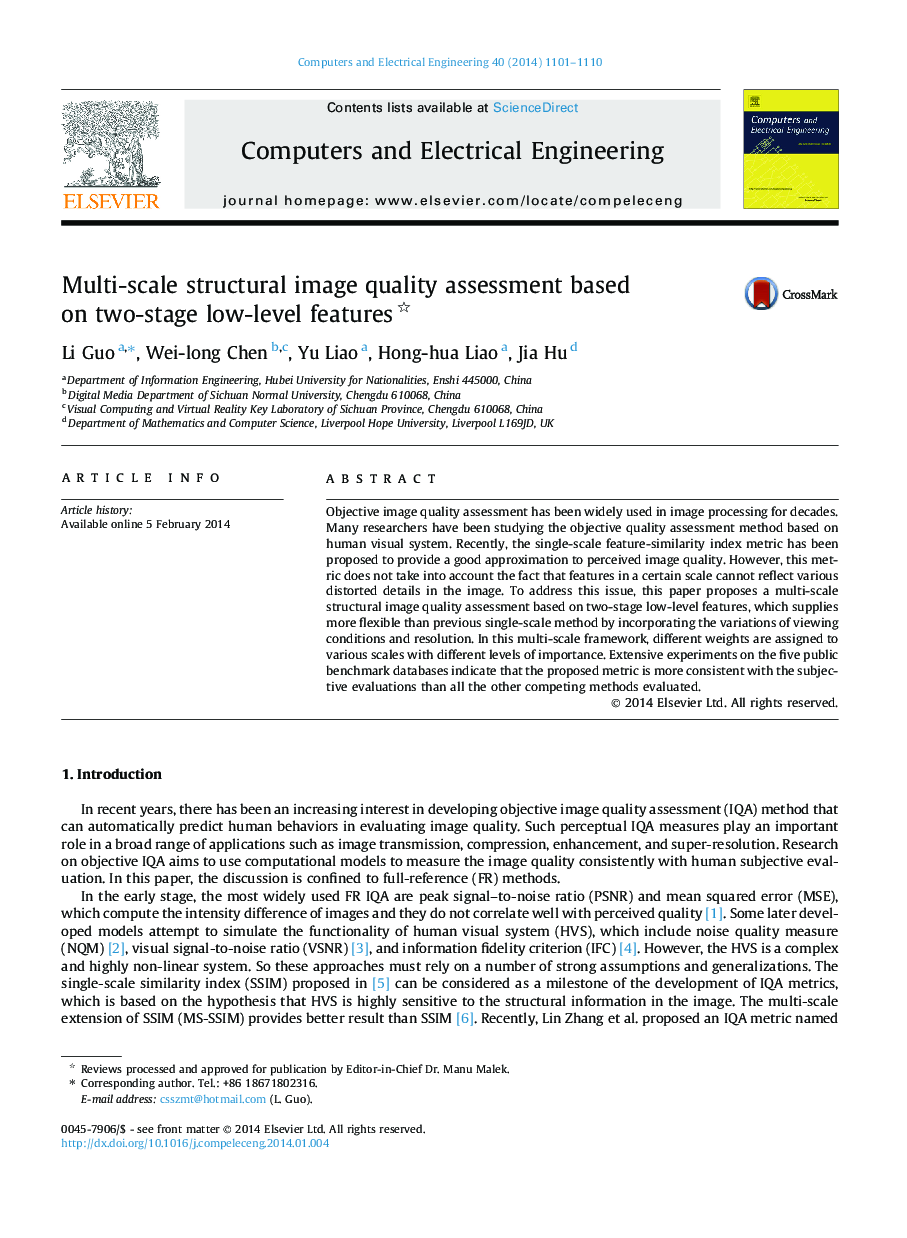 Multi-scale structural image quality assessment based on two-stage low-level features