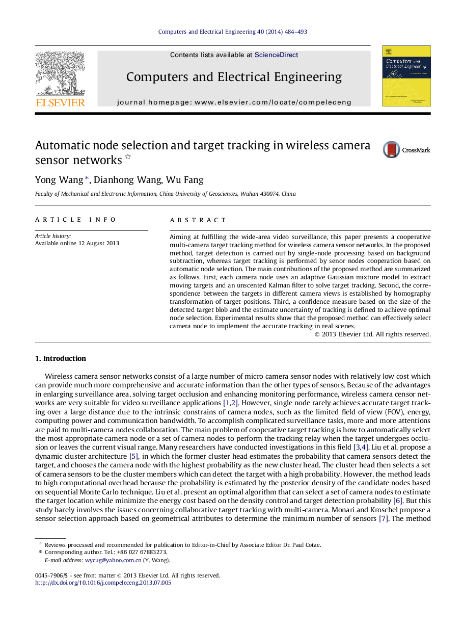 Automatic node selection and target tracking in wireless camera sensor networks