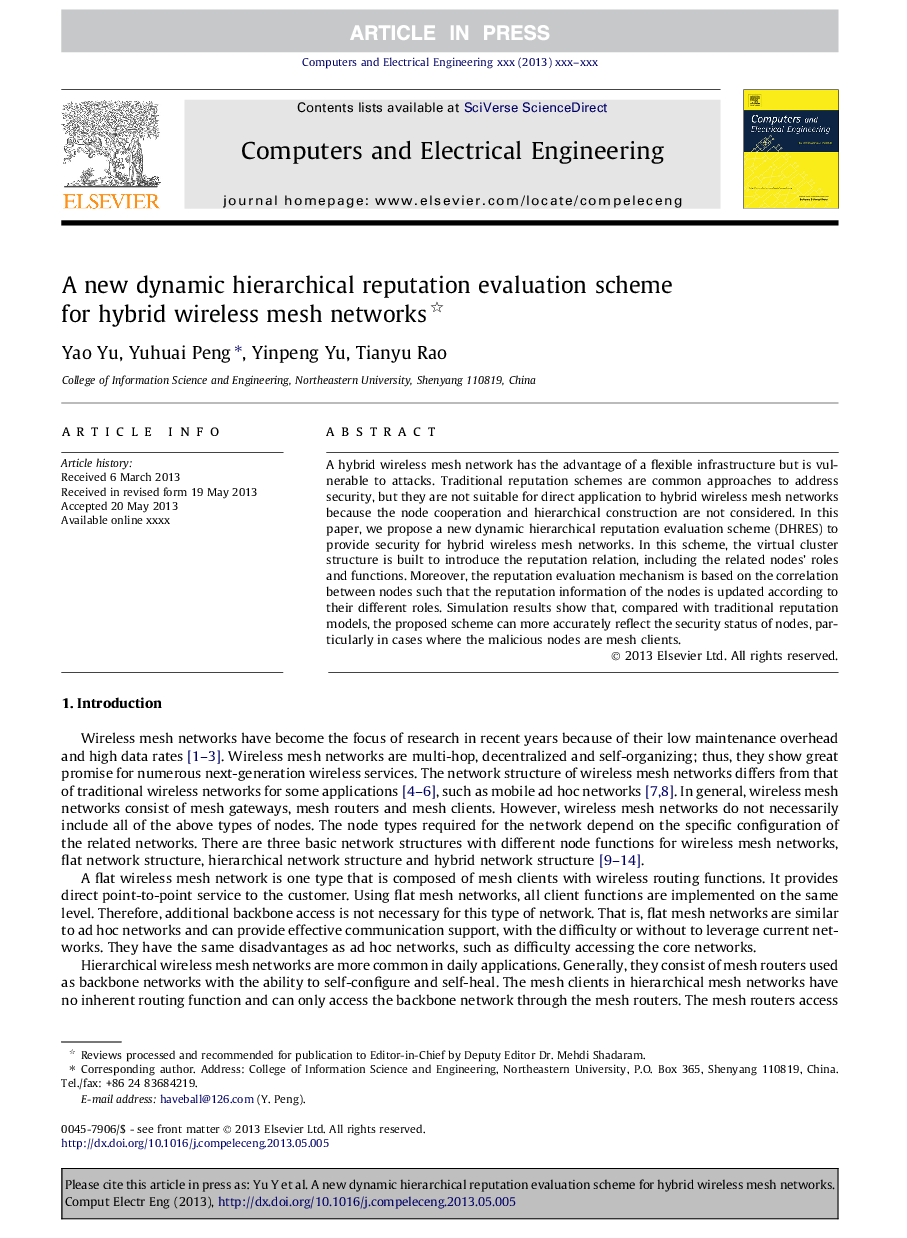 A new dynamic hierarchical reputation evaluation scheme for hybrid wireless mesh networks