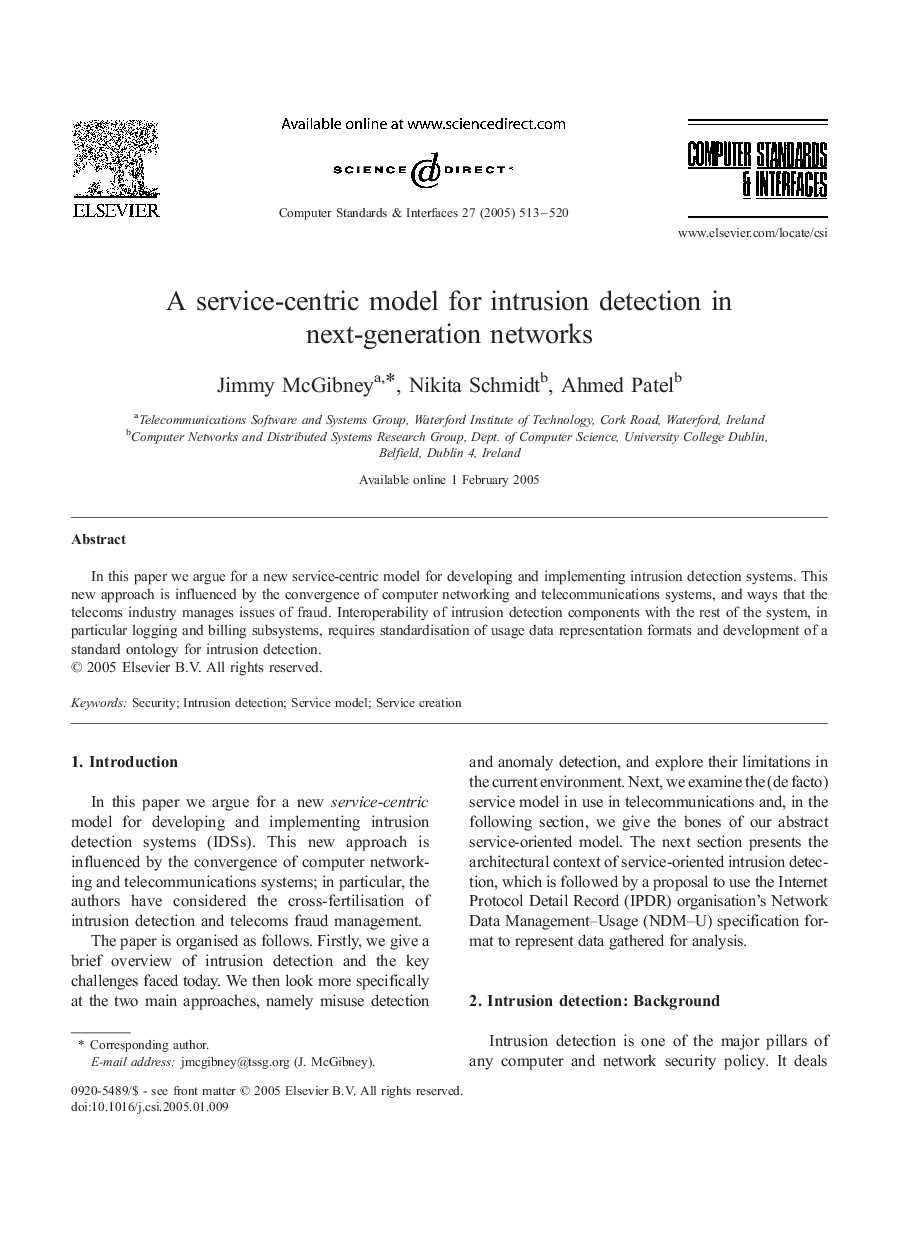 A service-centric model for intrusion detection in next-generation networks