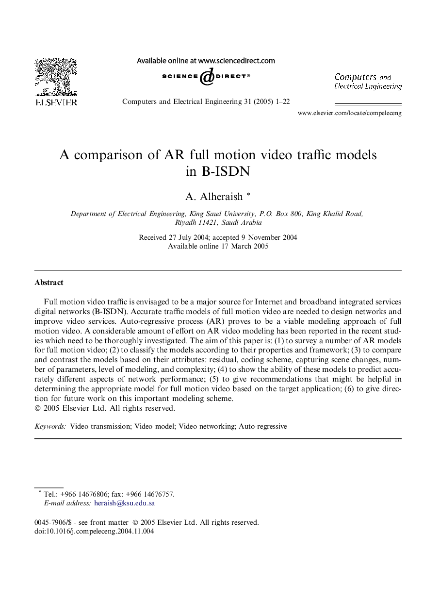 A comparison of AR full motion video traffic models in B-ISDN