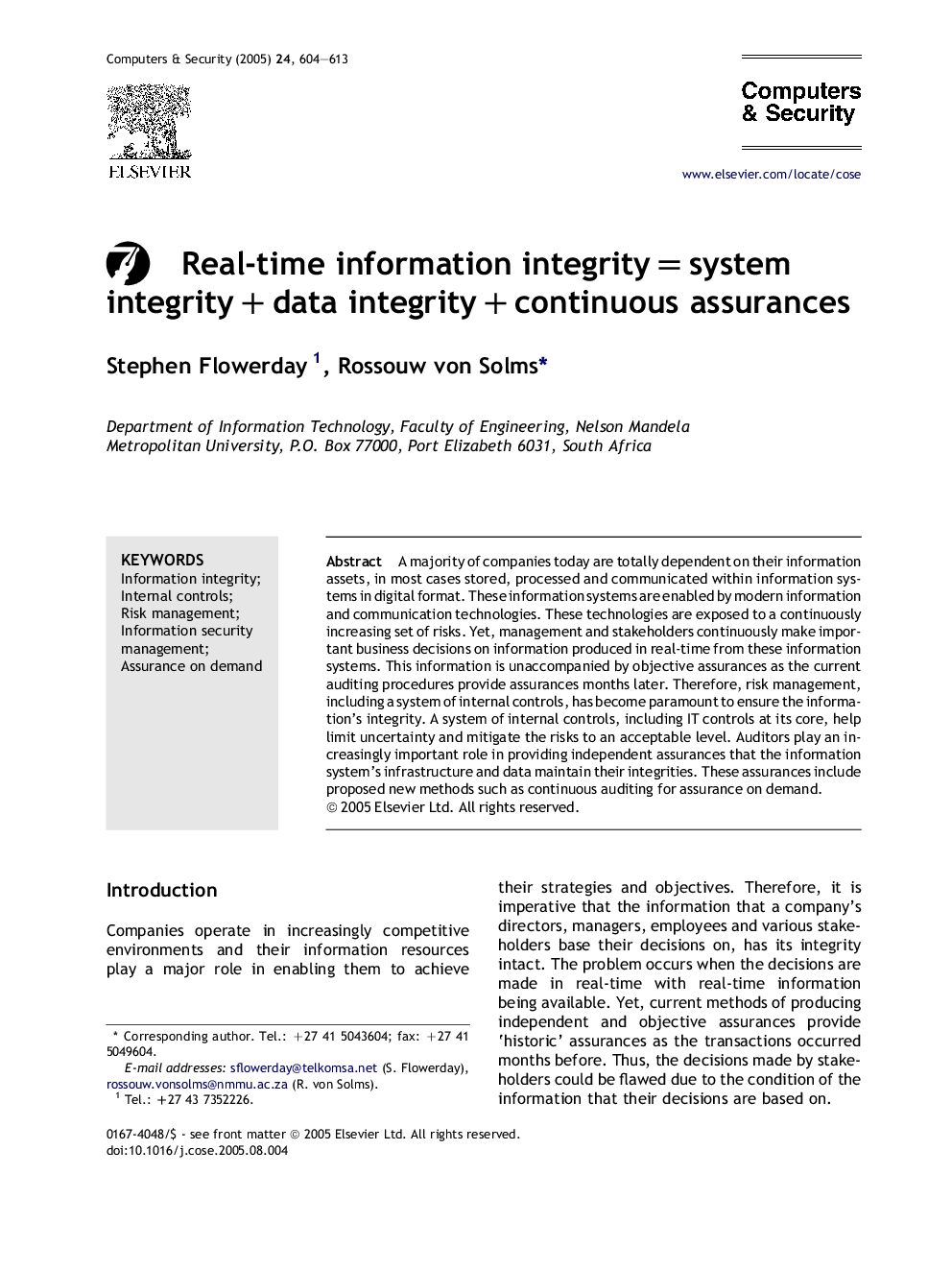 Real-time information integrityÂ =Â system integrityÂ +Â data integrityÂ +Â continuous assurances