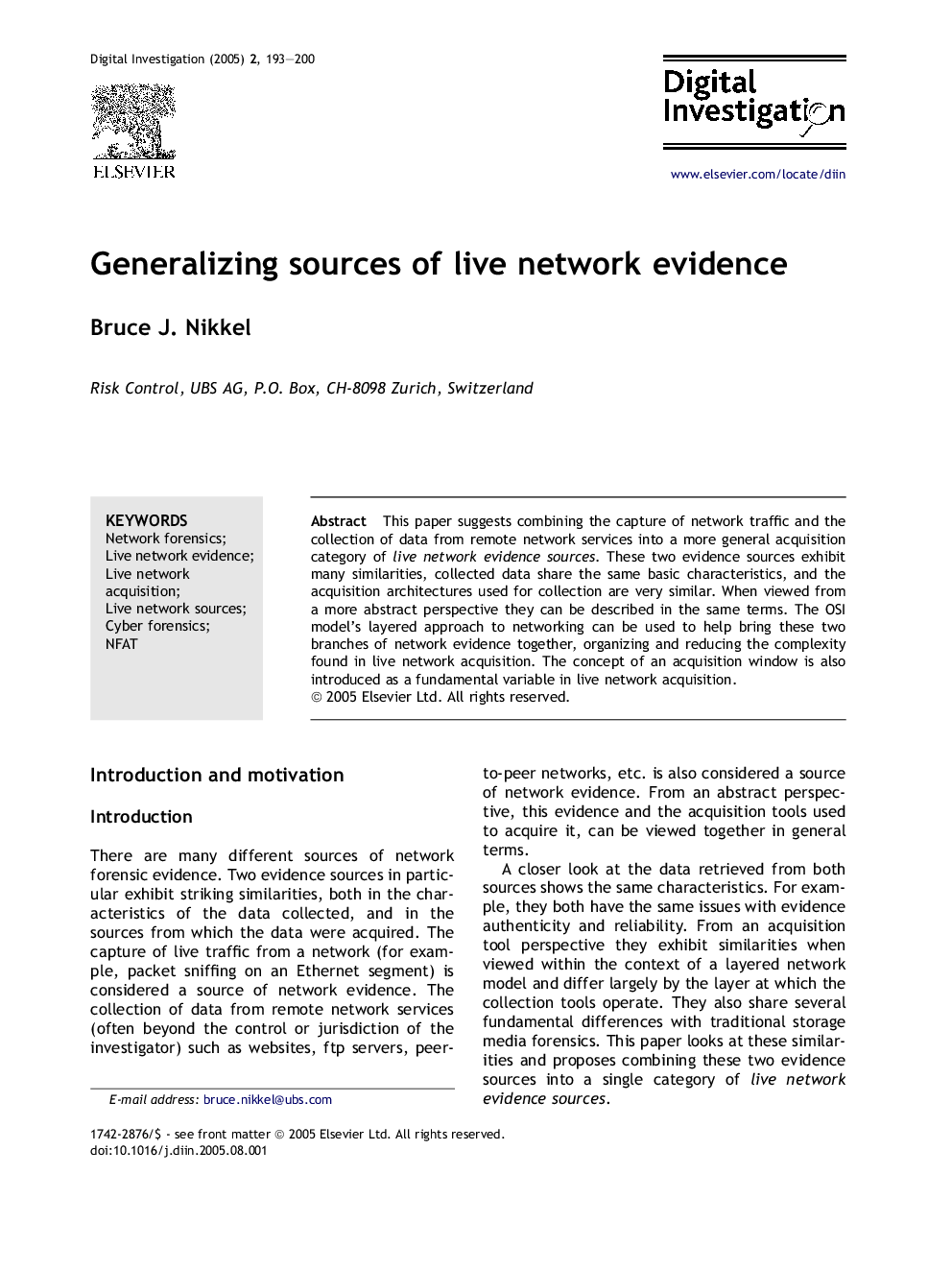 Generalizing sources of live network evidence