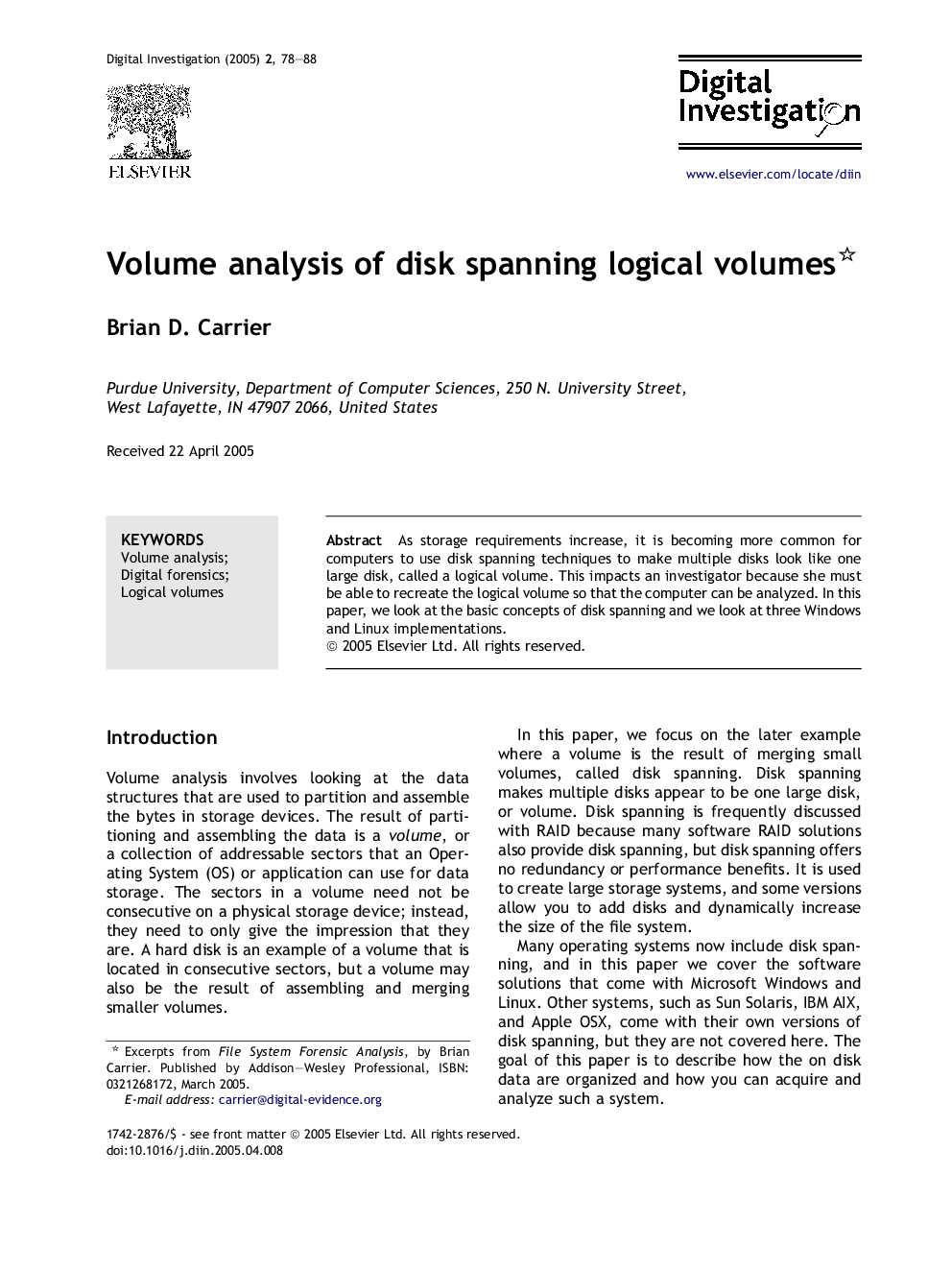 Volume analysis of disk spanning logical volumes