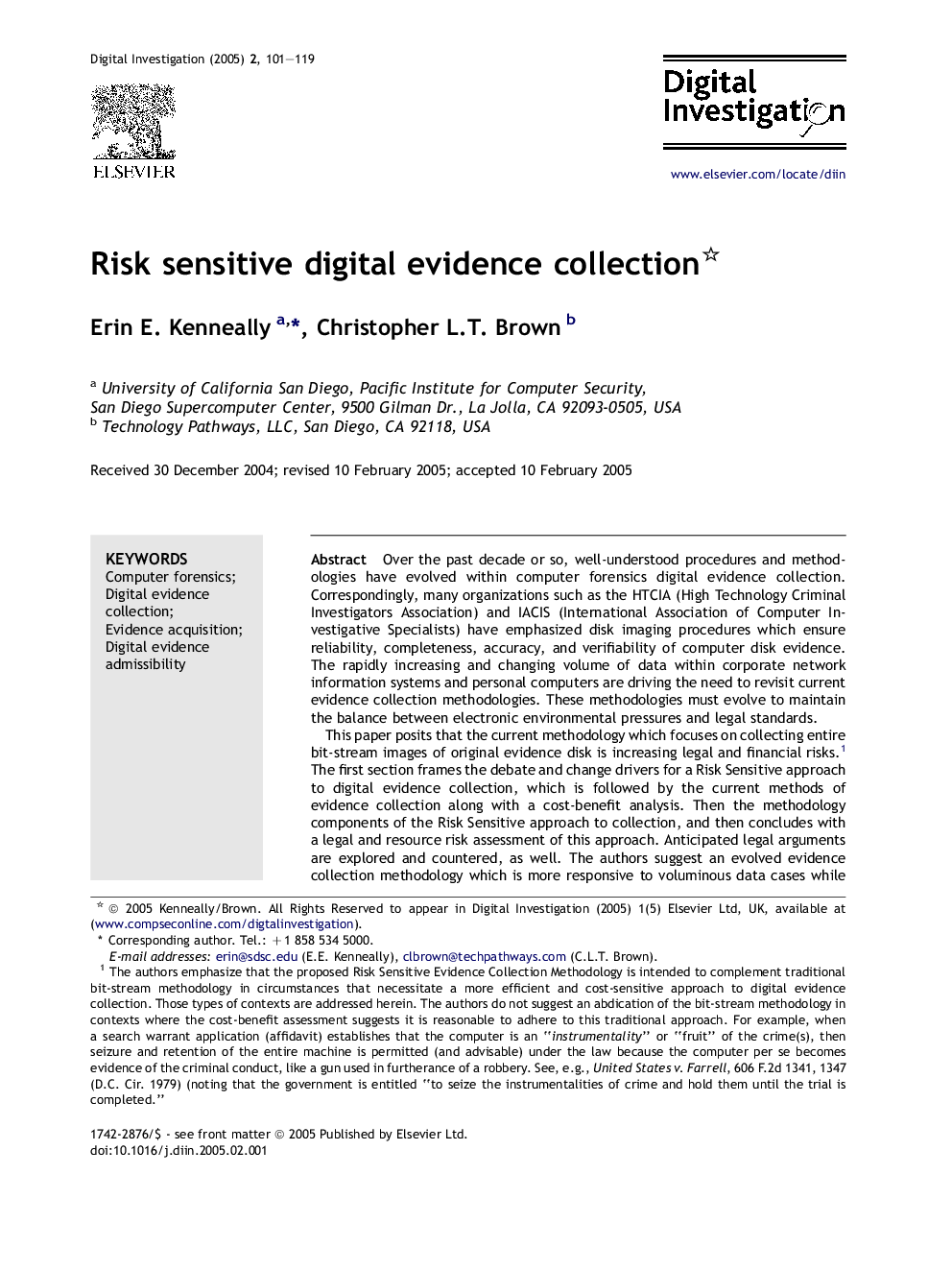 Risk sensitive digital evidence collection