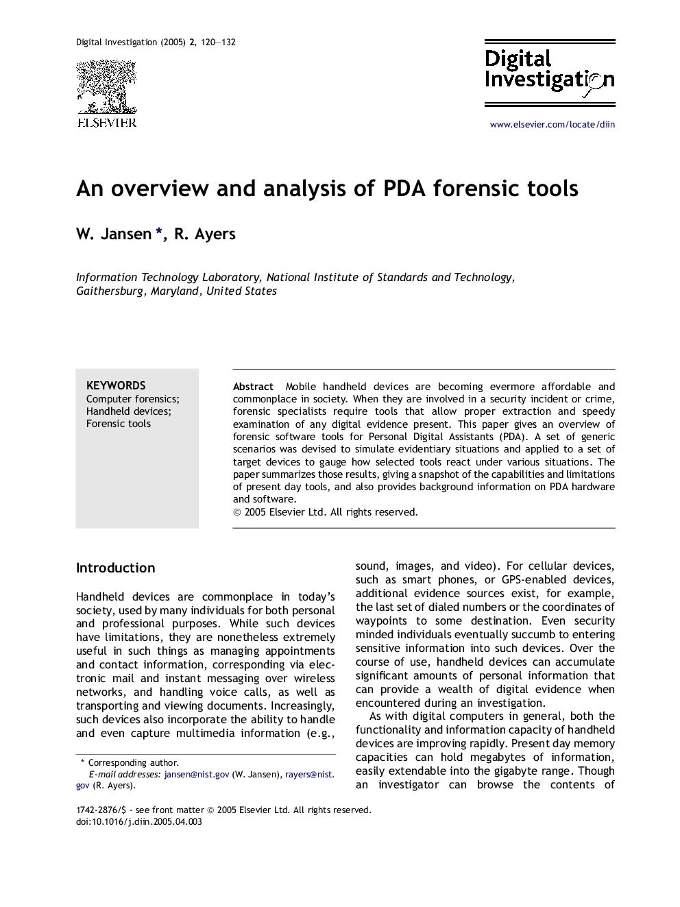 An overview and analysis of PDA forensic tools