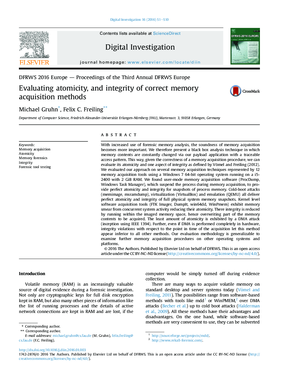 Evaluating atomicity, and integrity of correct memory acquisition methods