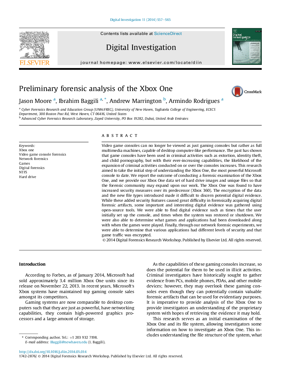 Preliminary forensic analysis of the Xbox One
