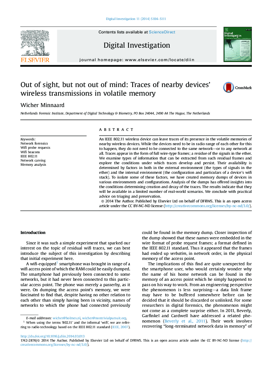 Out of sight, but not out of mind: Traces of nearby devices' wireless transmissions in volatile memory