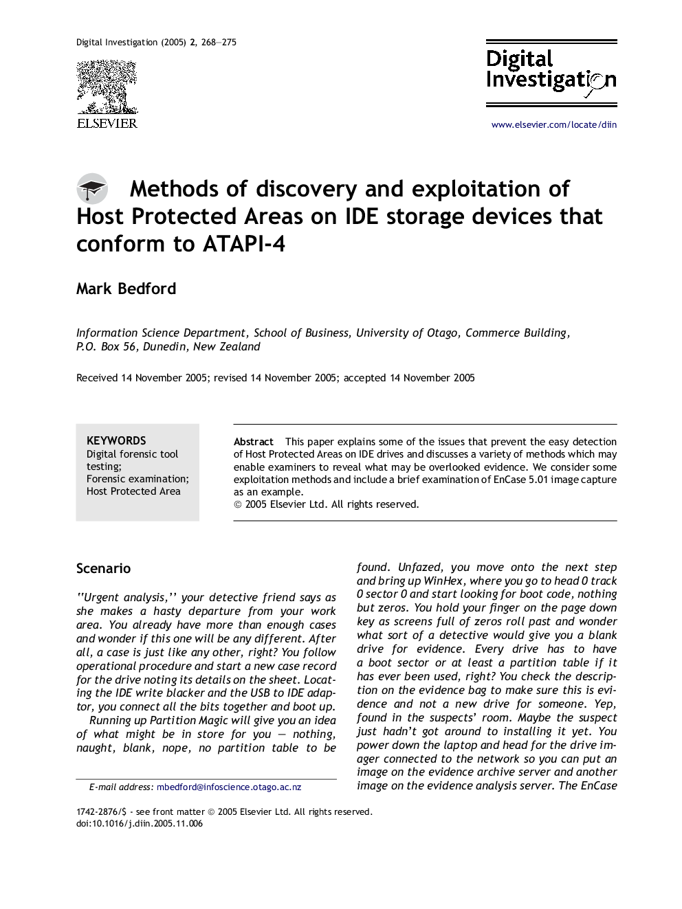Methods of discovery and exploitation of Host Protected Areas on IDE storage devices that conform to ATAPI-4