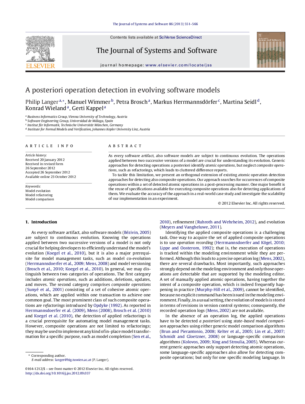 A posteriori operation detection in evolving software models