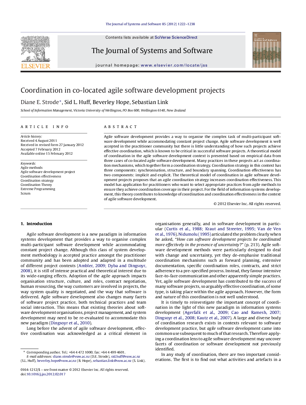 Coordination in co-located agile software development projects