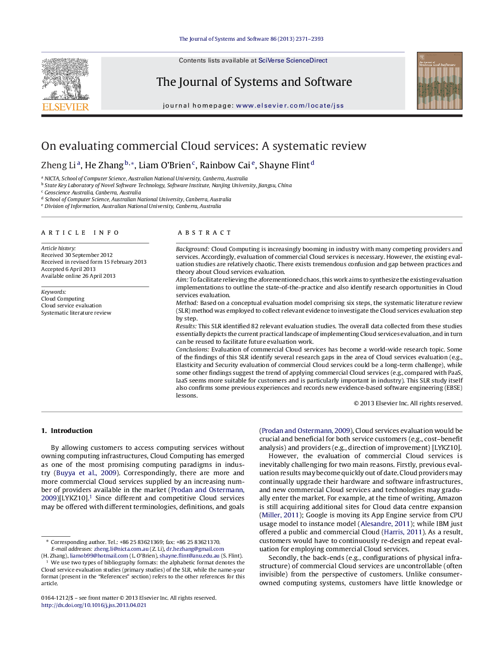 On evaluating commercial Cloud services: A systematic review