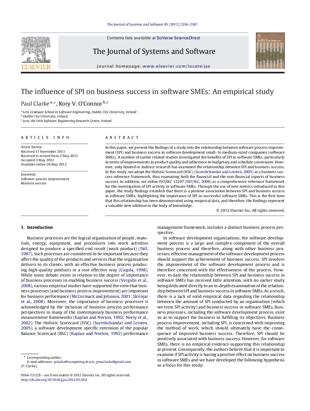 The influence of SPI on business success in software SMEs: An empirical study