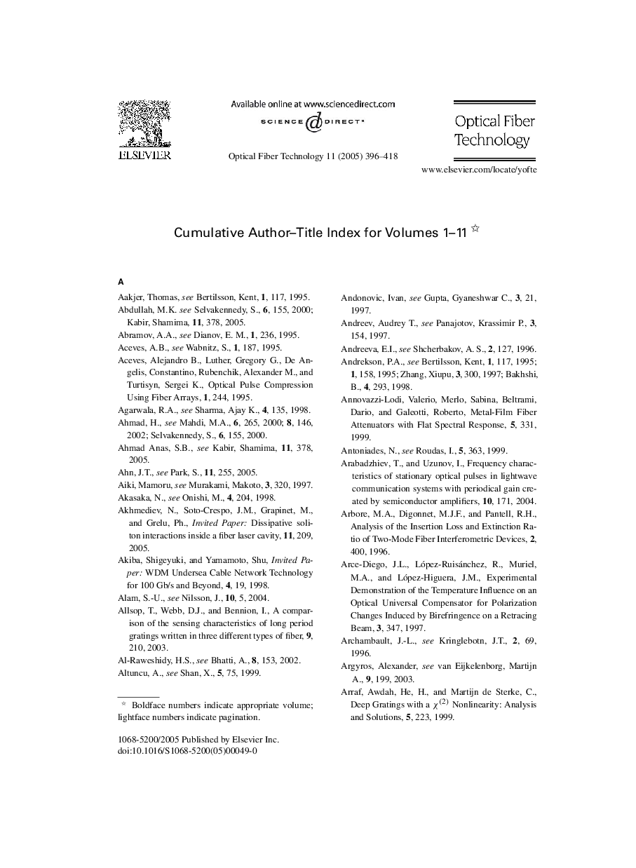 Cumulative Author-Title Index for Volumes 1-11