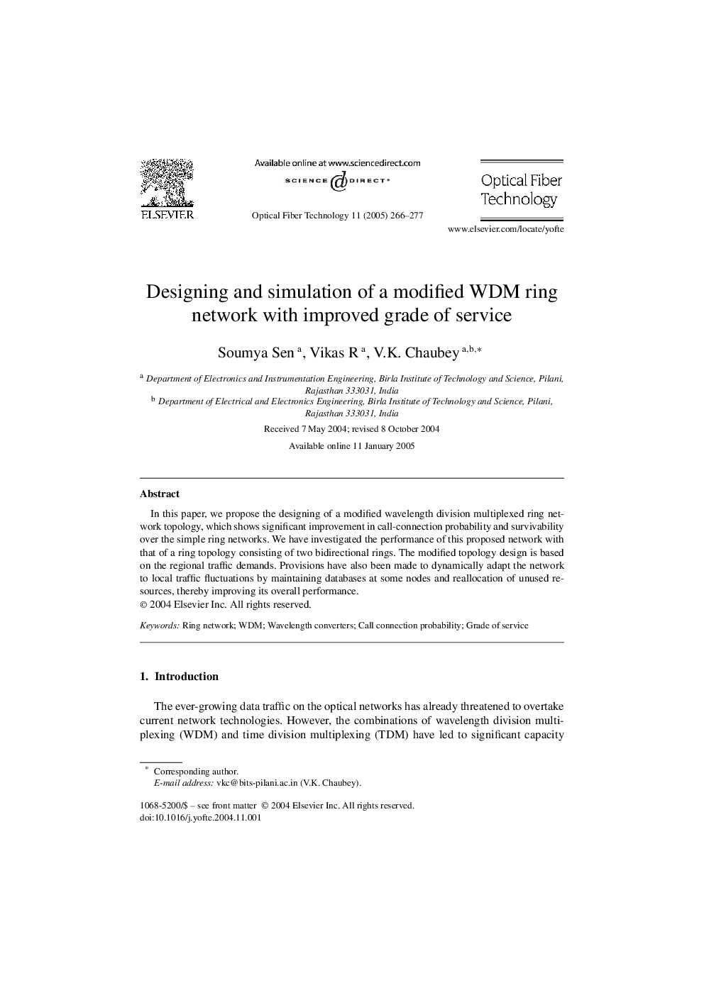 Designing and simulation of a modified WDM ring network with improved grade of service