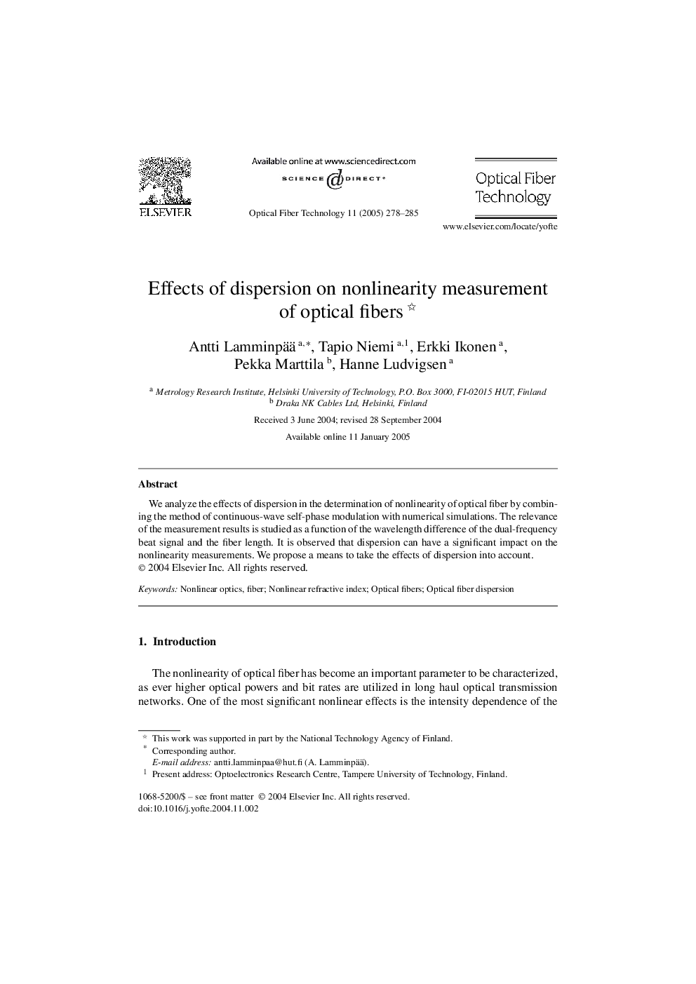 Effects of dispersion on nonlinearity measurement of optical fibers