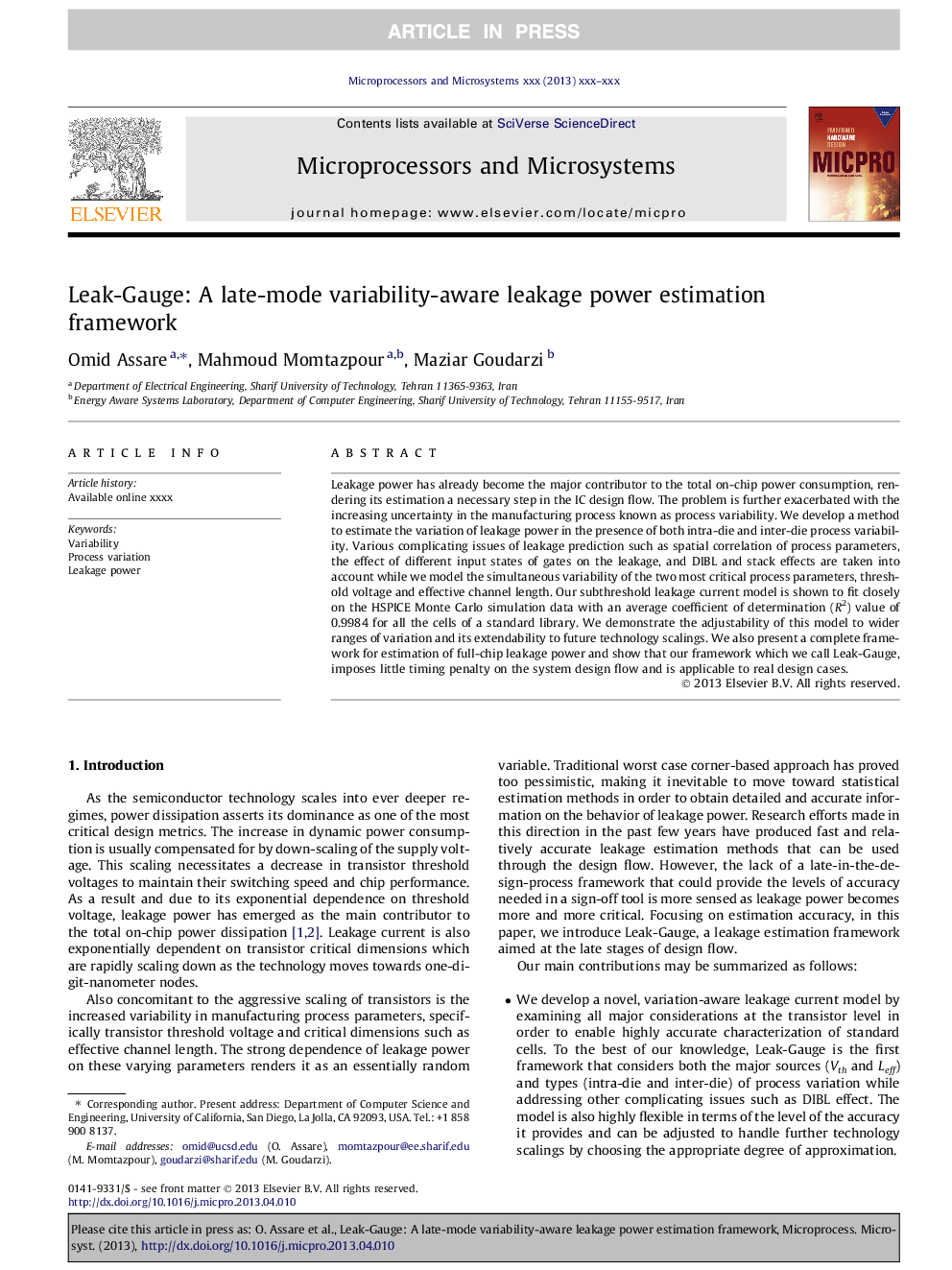 Leak-Gauge: A late-mode variability-aware leakage power estimation framework