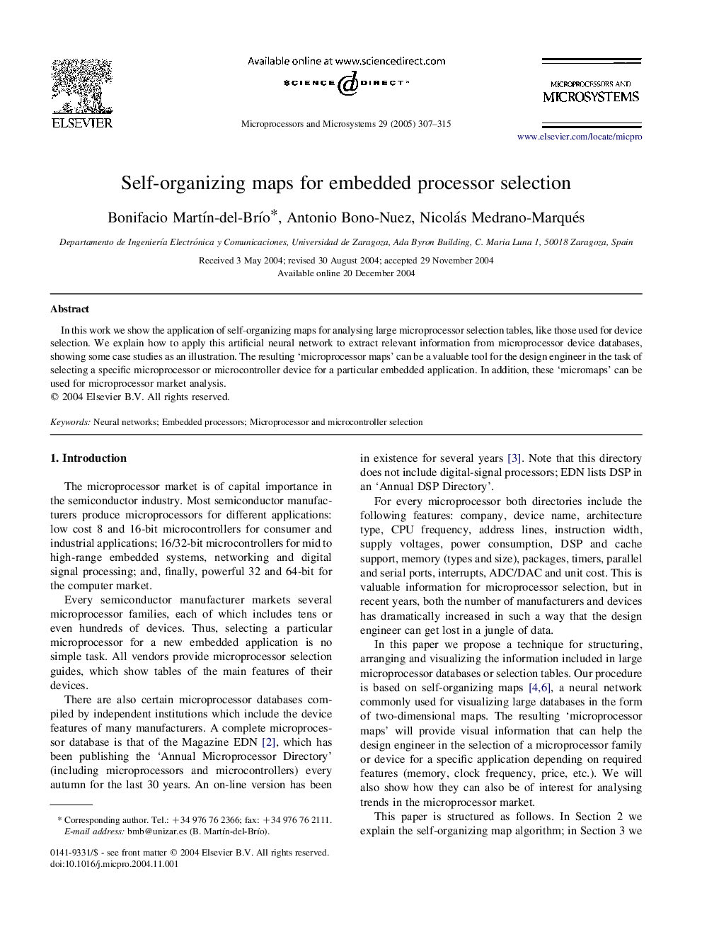 Self-organizing maps for embedded processor selection